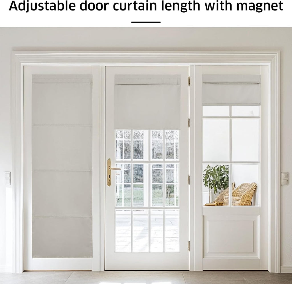 Natural Blackout Roller Shades, No Drill Cordless Door Blinds | Thermal Insulated, Privacy Shades, No Tools Roll