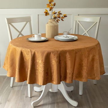 Tablecloth, Countryside Leaves Damask Fabric Table Cloth for Fall, Harvest & Thanksgiving (Amber, 70