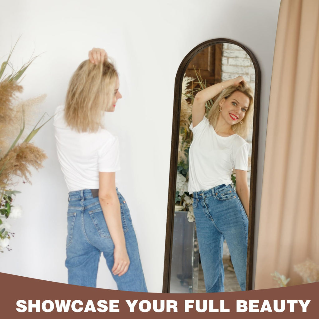Arched Full Length Mirror, Wall-Mounted Mirrors, Black Walnut, 66"×21"