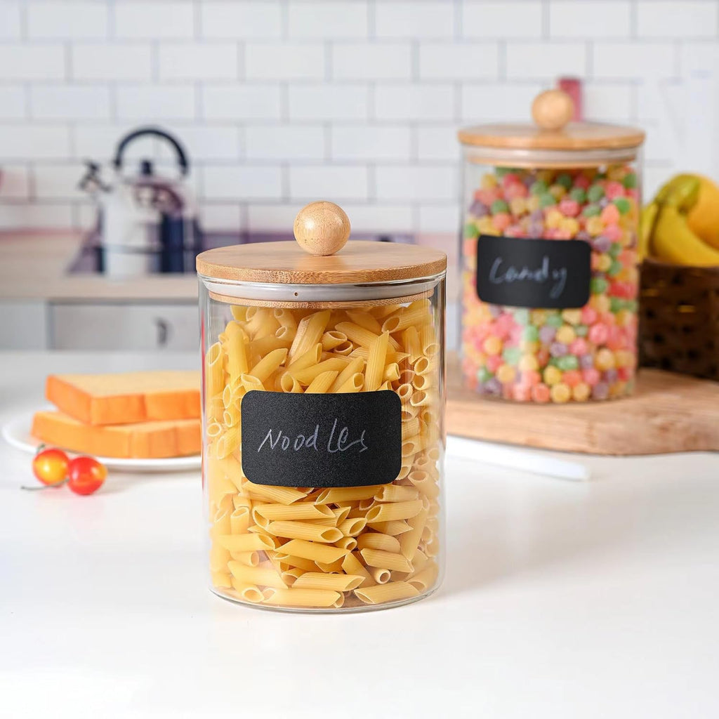 Glass Canisters Counter with Airtight Bamboo Lids + Marker & Labels - 68oz. Large Cookie Jars Wooden Lid - Set of 2