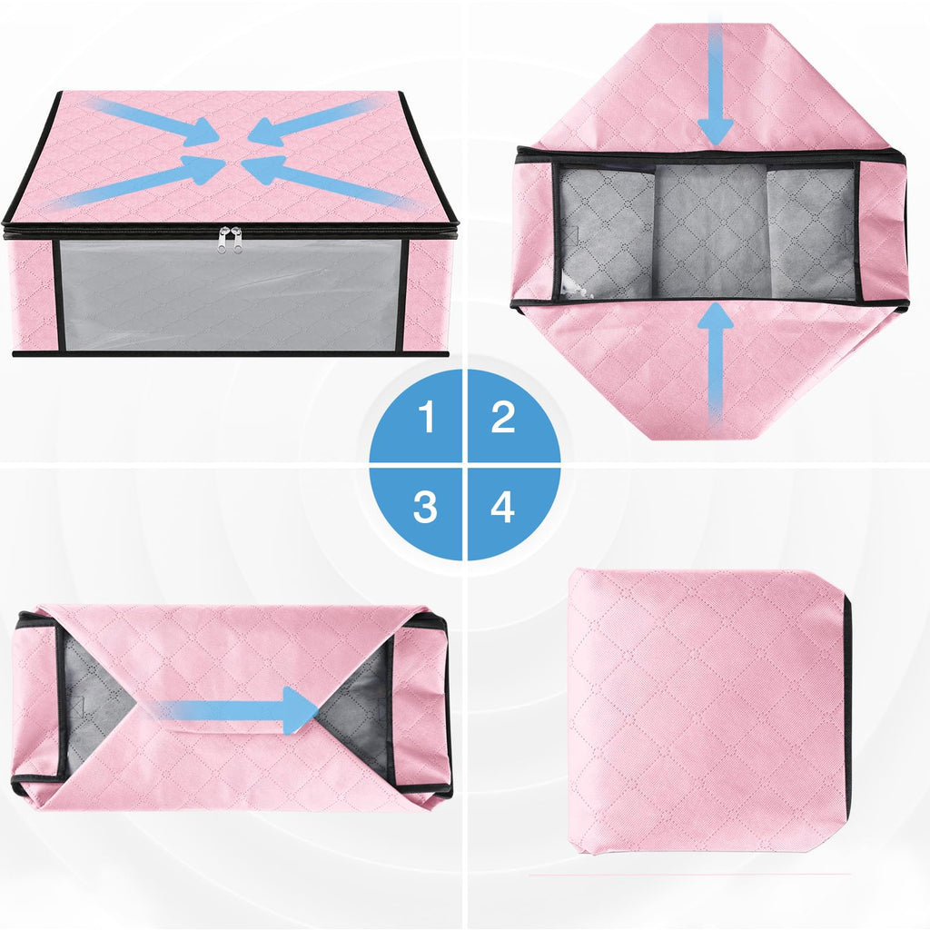 4-Pack Clothes Organizer Storage Bags, 35L Storage Bins, Pink