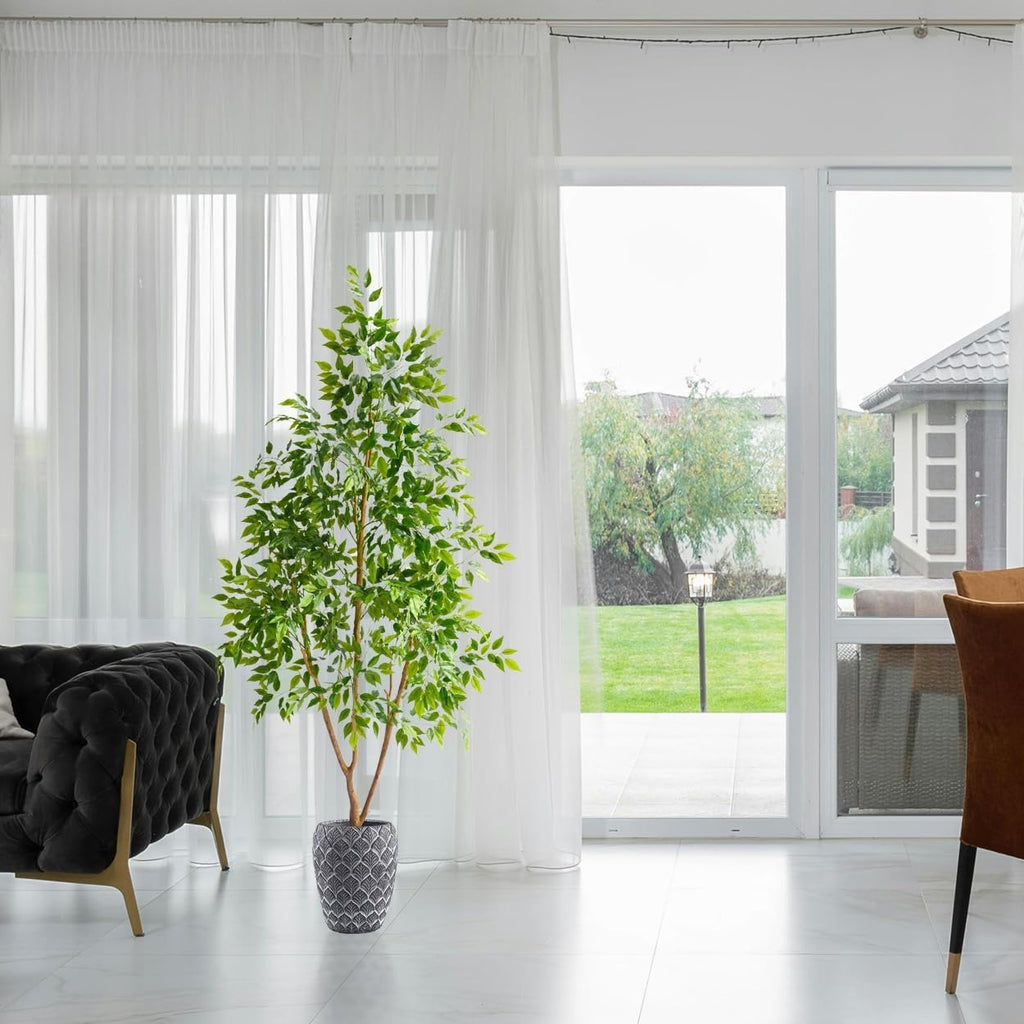 Artificial Ficus Tree 7ft Tall Fake Plant with Basket