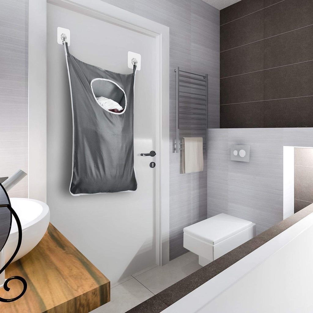 Durable hanging laundry hamper bag Behind door Space Saving with Stainless Steel Hooks Zip, Kids room, Travel, College