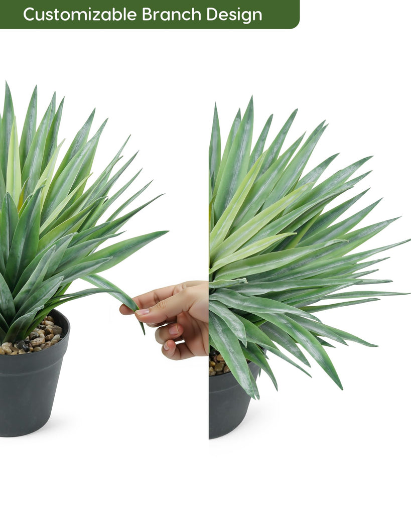Artificial Agave Plant in Black Pot with Real Stone Pebbles, Large Fake Agave Plant for Indoor and Outdoor-22 inches