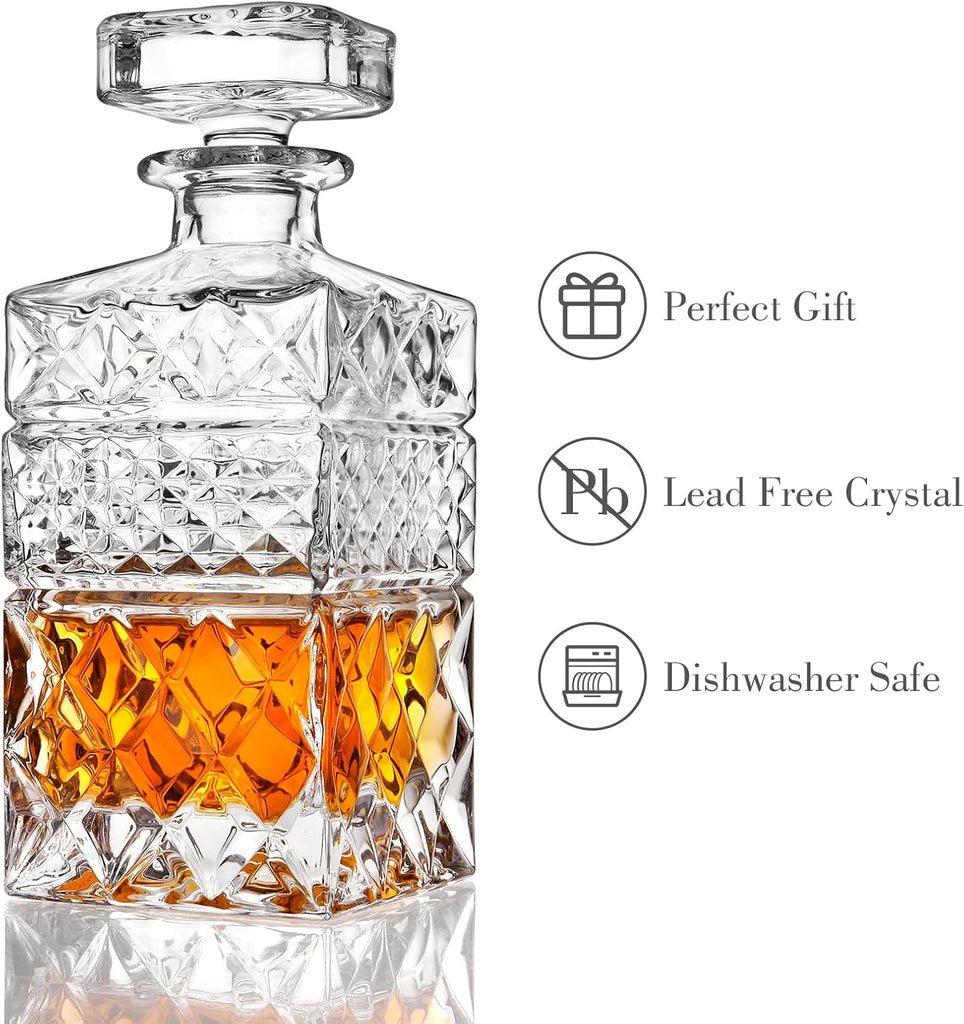 Whiskey Decanter,27 oz Liquor Decanter with Glass Stopper in Gift Box,Premium Bourbon Decanter,Crystal Scotch