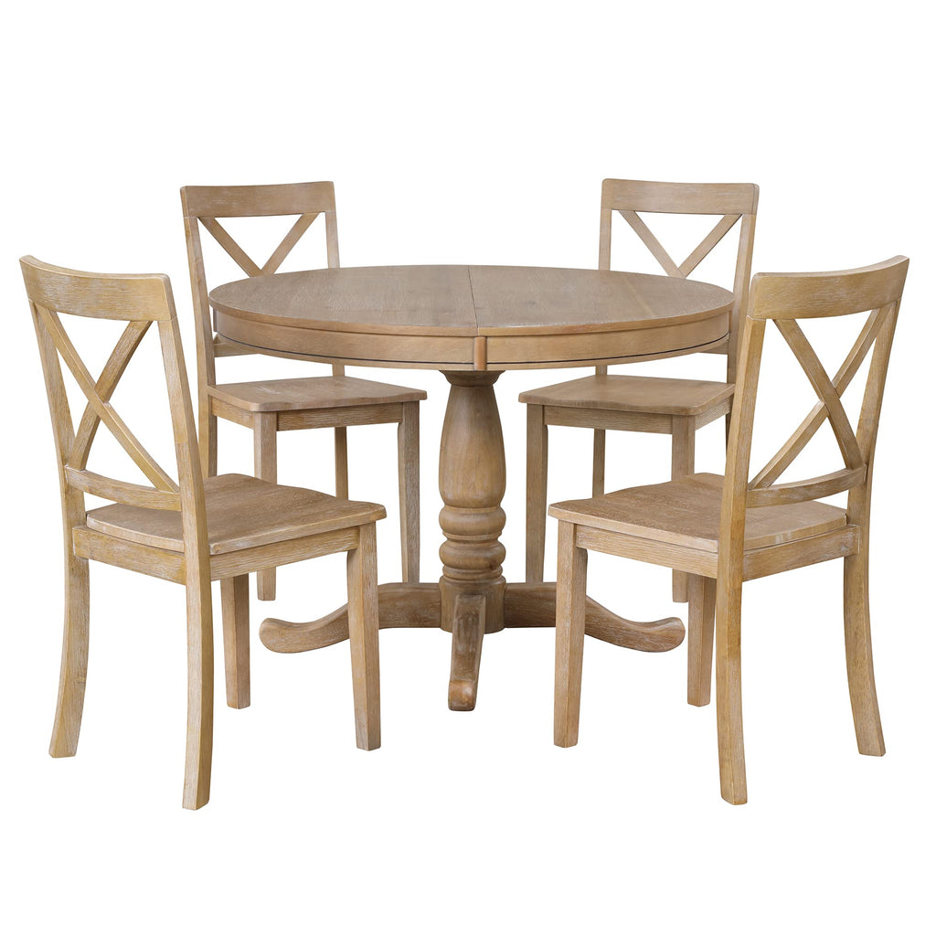 5 Pieces Dining Table Set, Retro Style Chairs with Solid Wood Legs Diningroom