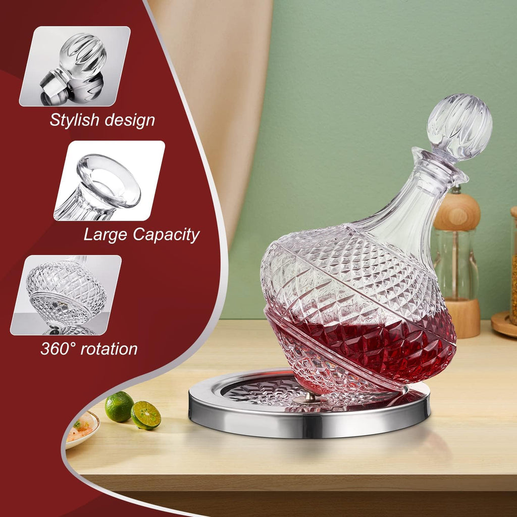Spinning wine decanter with stopper, 50 oz red wine decanter crystal and gift box, for wedding gift, birthday