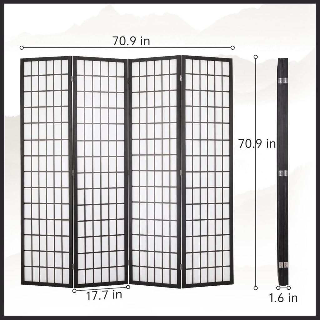 Room Divider 4 Panel Oriental Shoji Screen 6Ft Folding Privacy Divider Wall Divider Portable Freestanding Partition