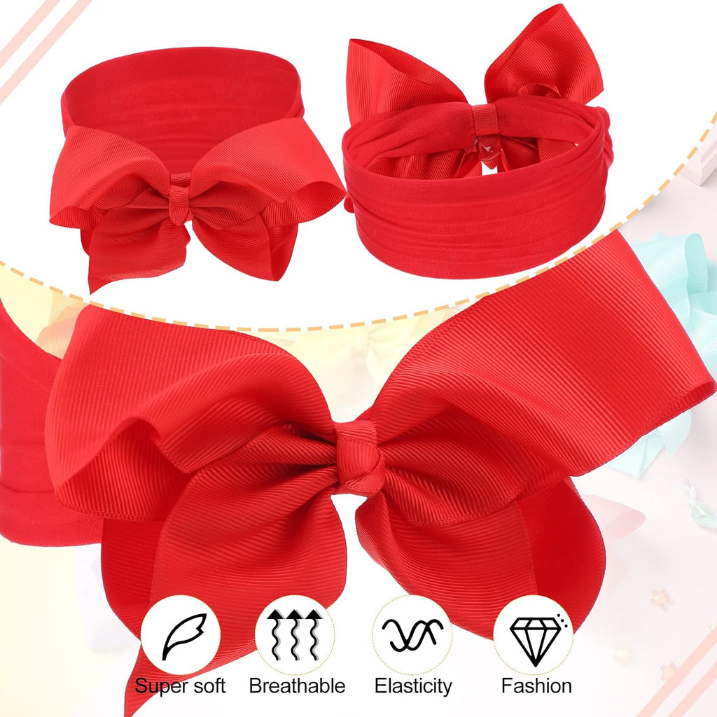 50 Pcs Baby Girls Large Bow Headbands 6.3 Inch Soft Nylon Turban