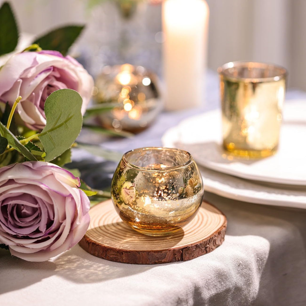 48PCS Assorted Gold Votive Candle Holders Bluk, Gold Wedding Decorations, Mercury Glass Candle Holder for Tea Lights