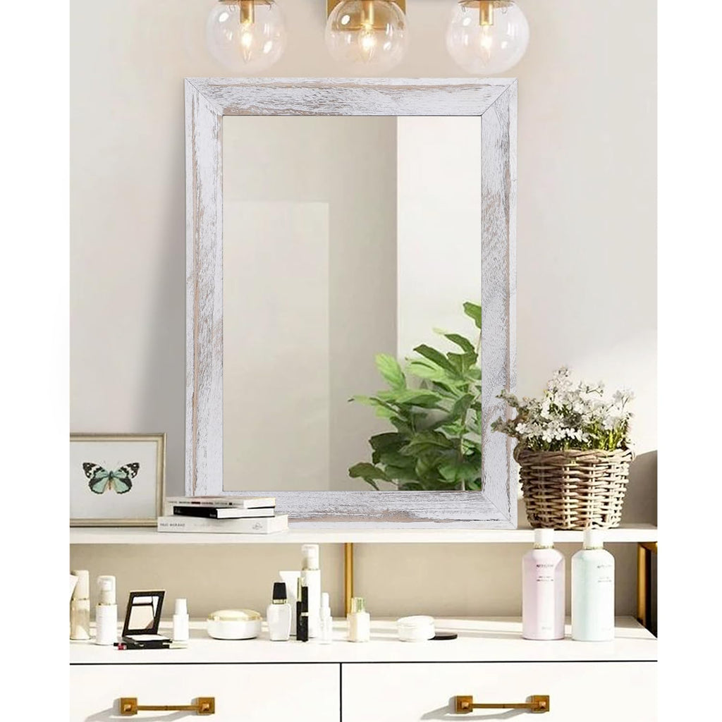 Mirrors for Wall Rustic Wood Framed Hanging Mirror 28"x20" Decorative for Farmhouse Bedroom Bathroom Living Room