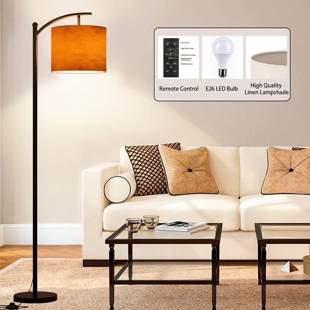 Arc Floor Lamp Orange autumn old watercolor texture painted marbled vintage grunge Modern Tall Standing Lamp Dimmable