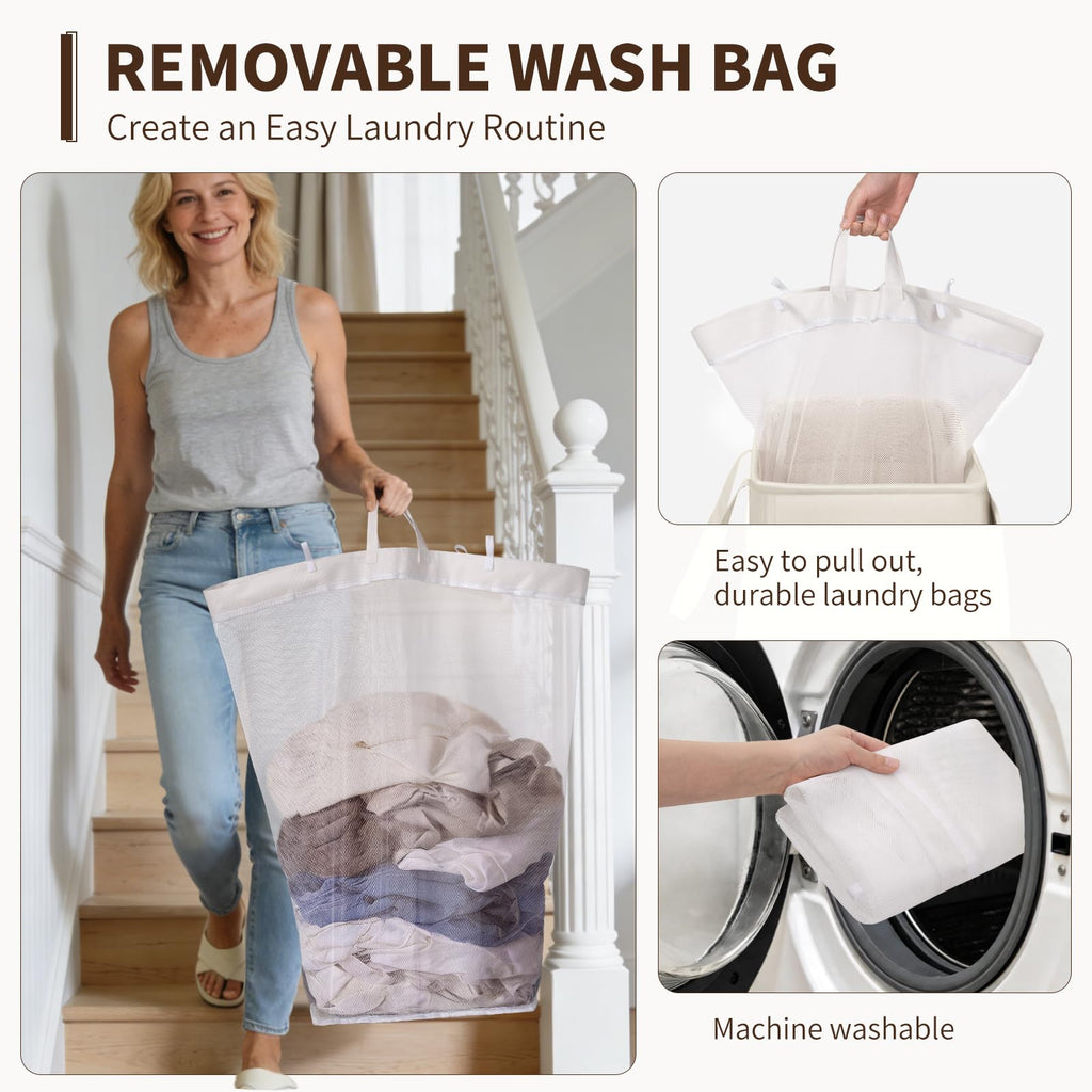 100L Large Rolling Laundry Basket with Wheels and Lid, White