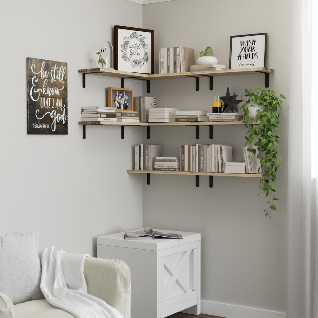 Floating Wall Shelves, Decor & Storage, Rustic Brown, 16.5'', 8Pcs