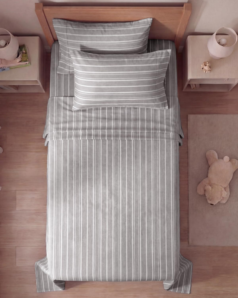 CGK Twin 4pc Bed Sheet Set - Breathable & Cooling - Grey Stripes