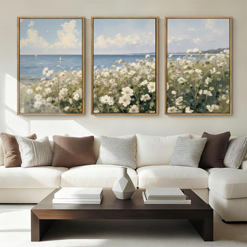 Large Farmhouse Flower Framed Wall Art 16x24 Inch Coastal Wildflower Canvas Wall Decor Modern Landscape Painting