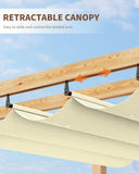 10x10 Ft Outdoor Pergola with Retractable Canopy Metal Gazebo Imitation Wood-Grain Column with Side Mesh Screen