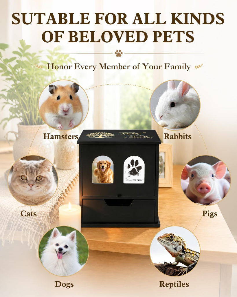 Large Pet Urns for Dog or Cat Ashes with Photo Frame Memorial Keepsake Box