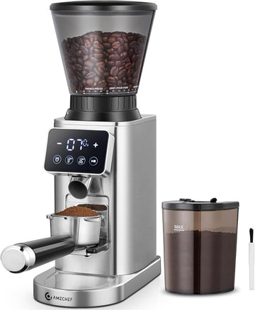 Burr Coffee Grinder, 48 Settings, Less Static Mess, Metallic Silver
