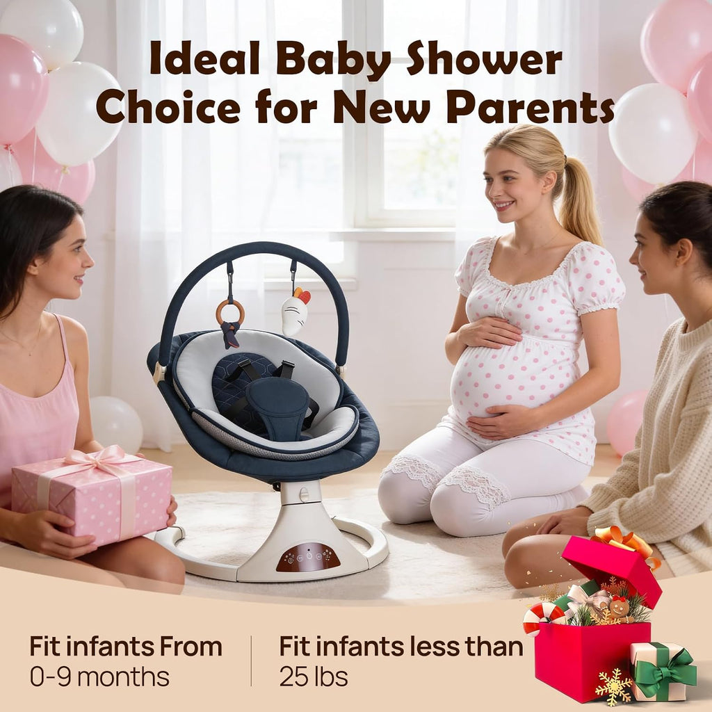 Electric Baby Swing with Remote 5 Speeds Bluetooth & Safety Lock Dark Blue