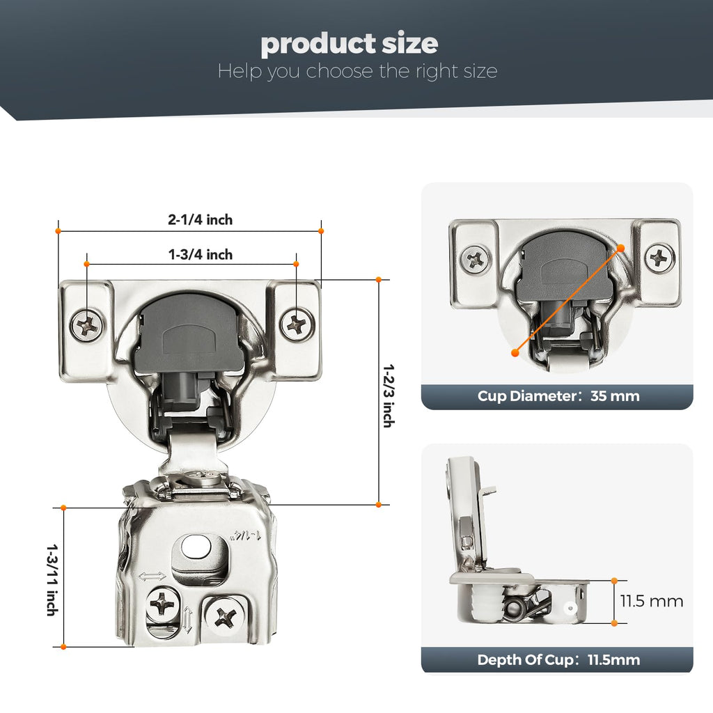 Satin Nickel Cabinet Hinges 1-1/2 Inch Overlay 16 Pack(8 Pairs)