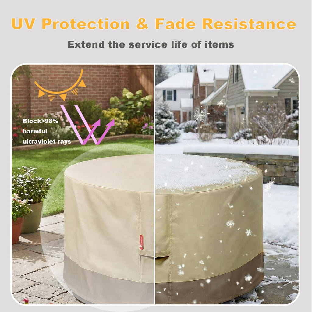 Fire Pit Cover Round 50" D x 24" H, Waterproof 600D Material, Beige