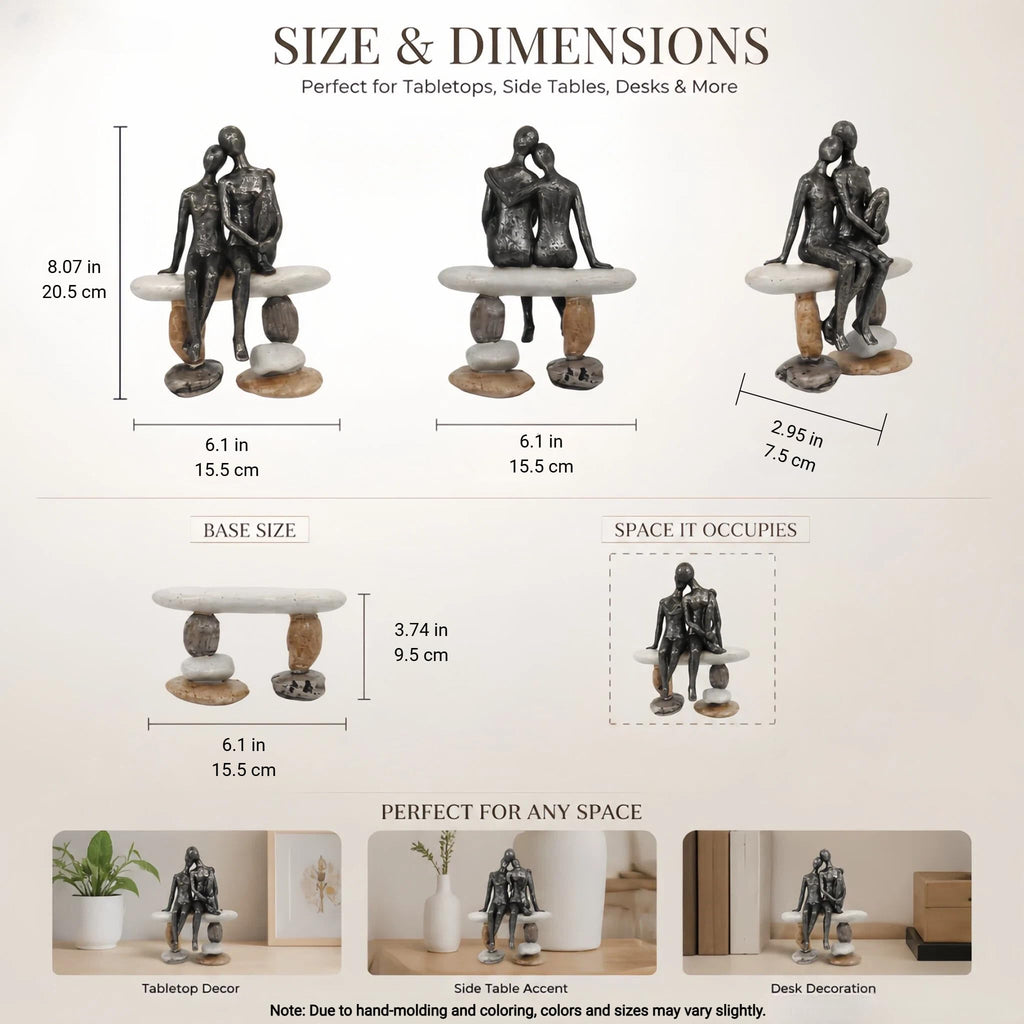 Romantic Couple Figurines Sculpture - Abstract Couple Sculpture on Stone Bench, Modern Home Decor Statue, Unique for