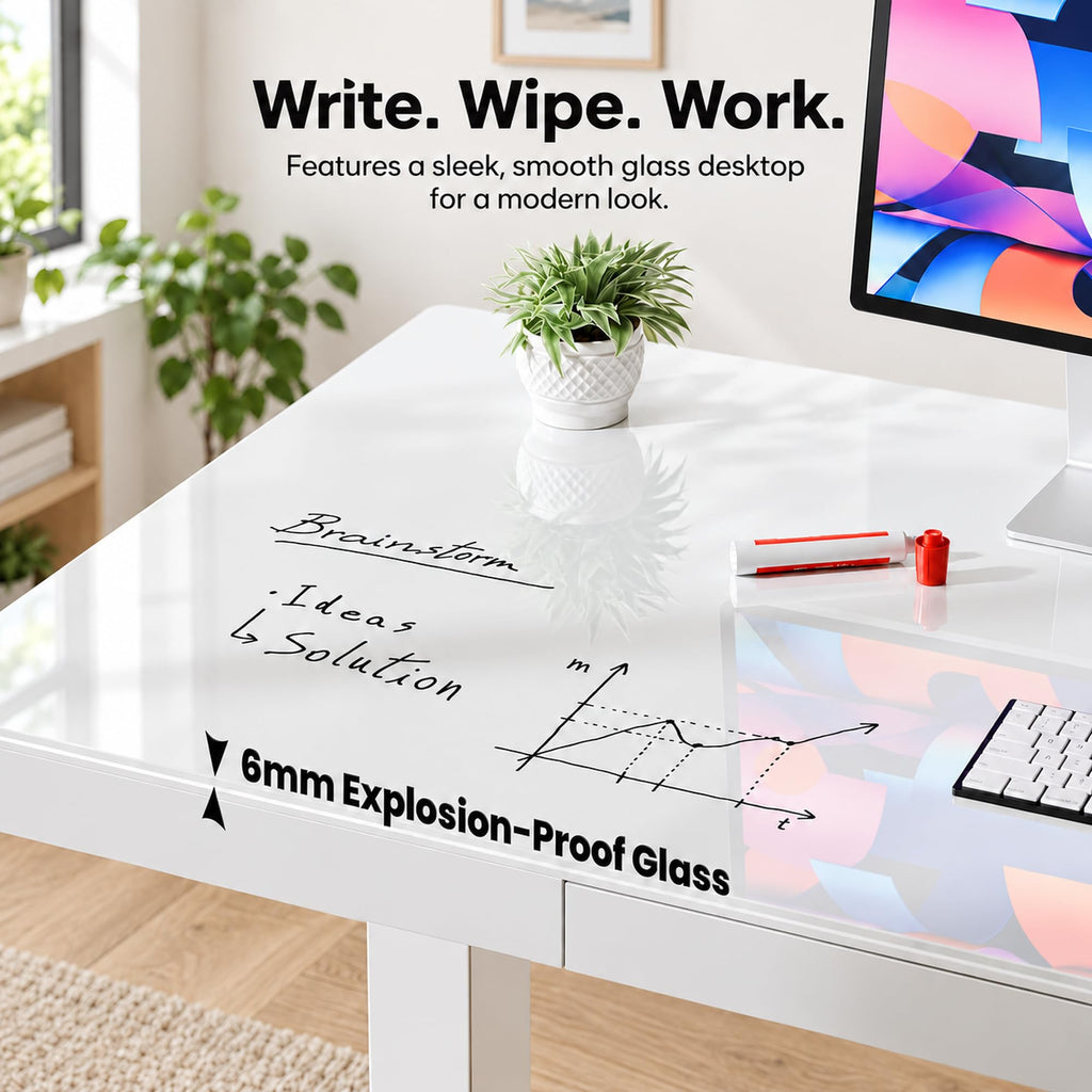 Glass Standing Desk, Height Adjustable Desk, 55 X 24 Inch, White