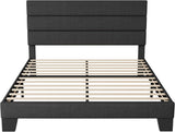Queen Platform Bed Frame with Fabric Upholstered Headboard and Wooden Slats Support