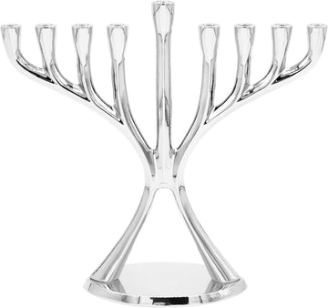 Silver Contemporary Hanukkah , Full-Size 9" Inch Polished, Non-tarnishing, Holds Most Hanukkah Candles