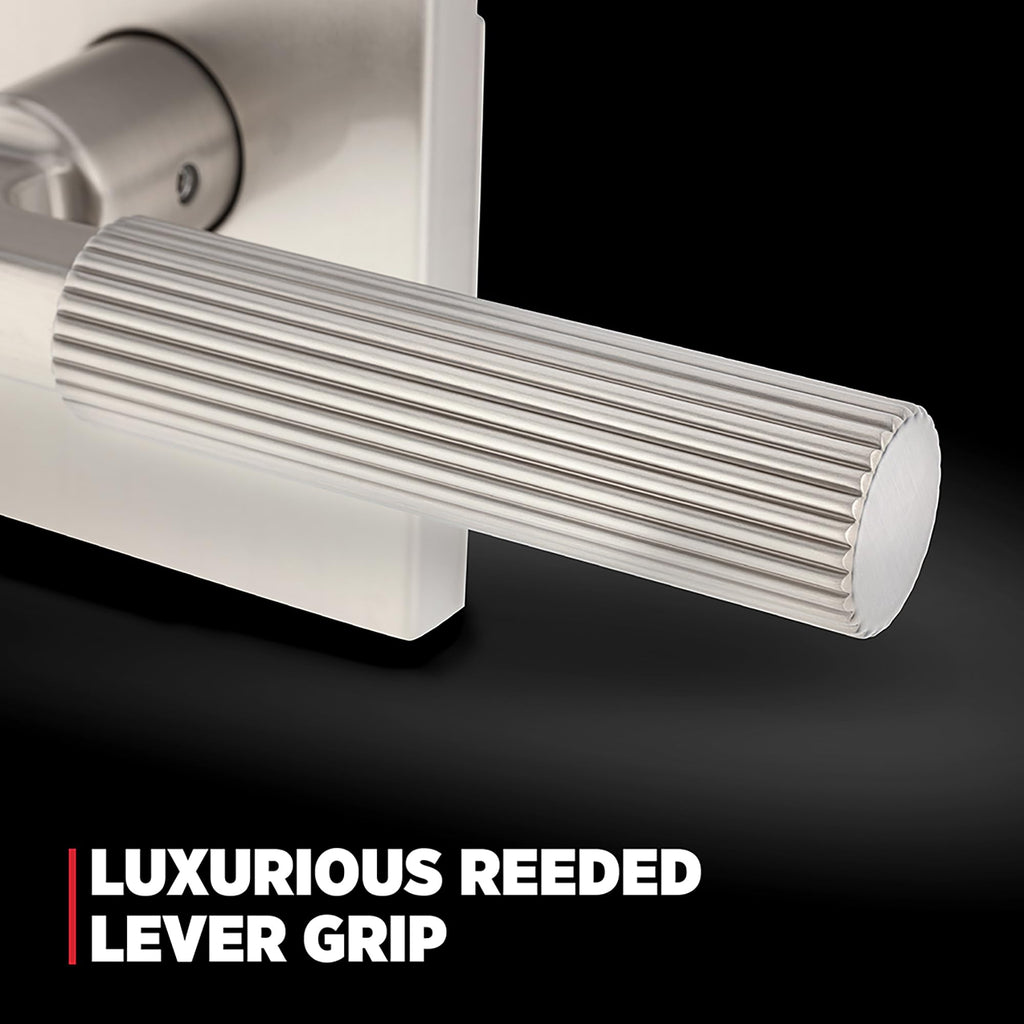 Mirada Reeded Dummy Door Handle, Single Sided Lever for Closets, French Double Doors, and Pantry, Satin Nickel