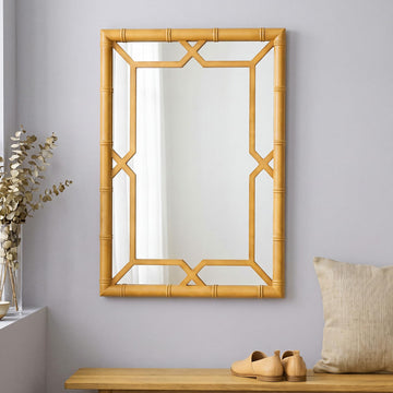 Bamboo-Look Frame Wall Mirror Decor, 23" ×31", Natural Wood