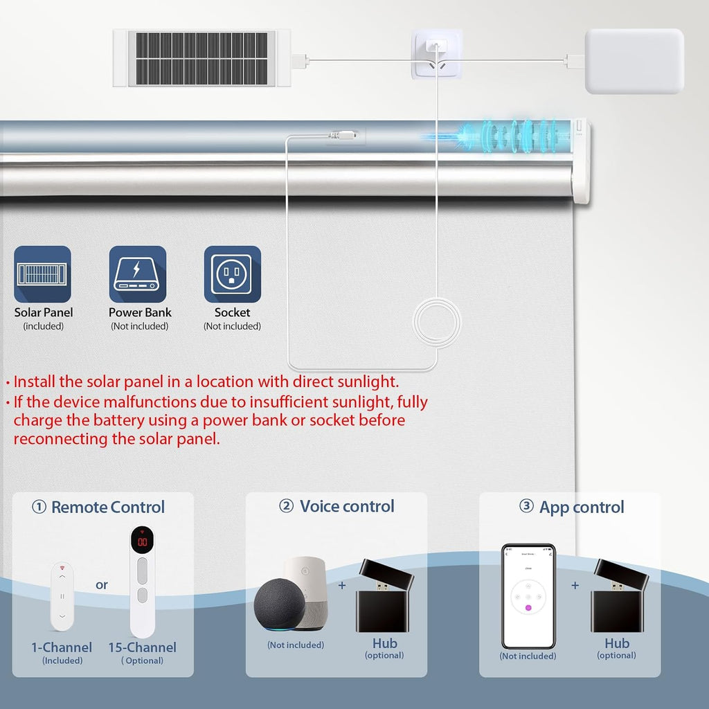 Motorized Blinds with Remote, Blackout Blinds with Solar Panel | Electric Blinds, Automatic Shades for Windows