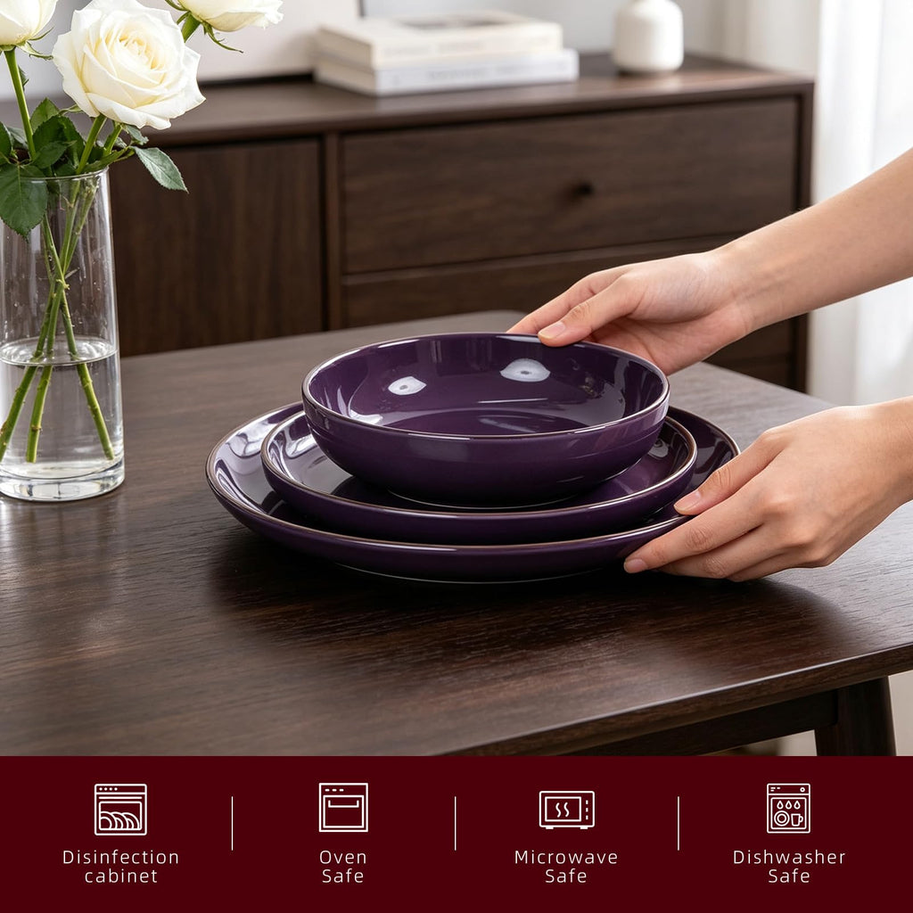 12-Piece Dinnerware Set, Shiny Glaze with Speckle Effect Plates & Bowls Set