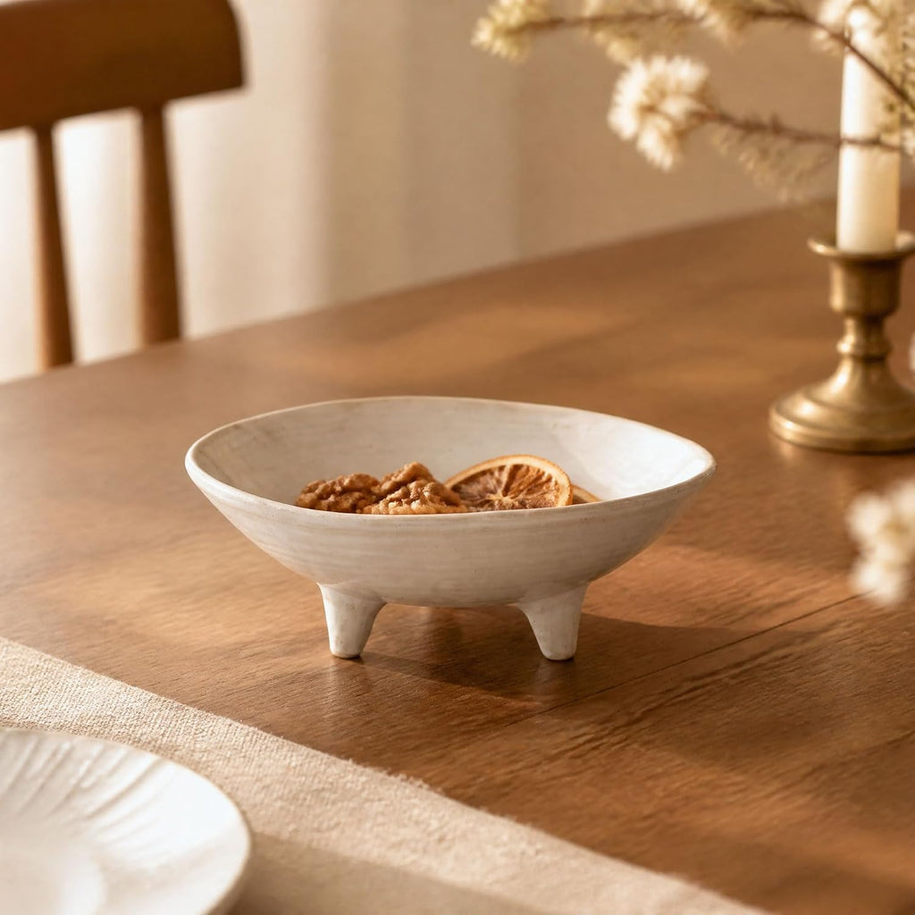 6" Small Decorative Bowl, Multi-Purpose Decorative Bowls for Keys, Candy and Home Decor, Ceramic Bowl (Retro White)