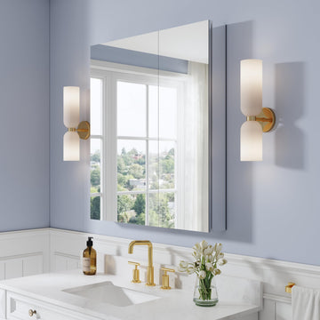 32" x 36" Bathroom Medicine Cabinet with Mirror, Anodized Chrome Aluminum Frame, Surface Mount or Recessed Medicine