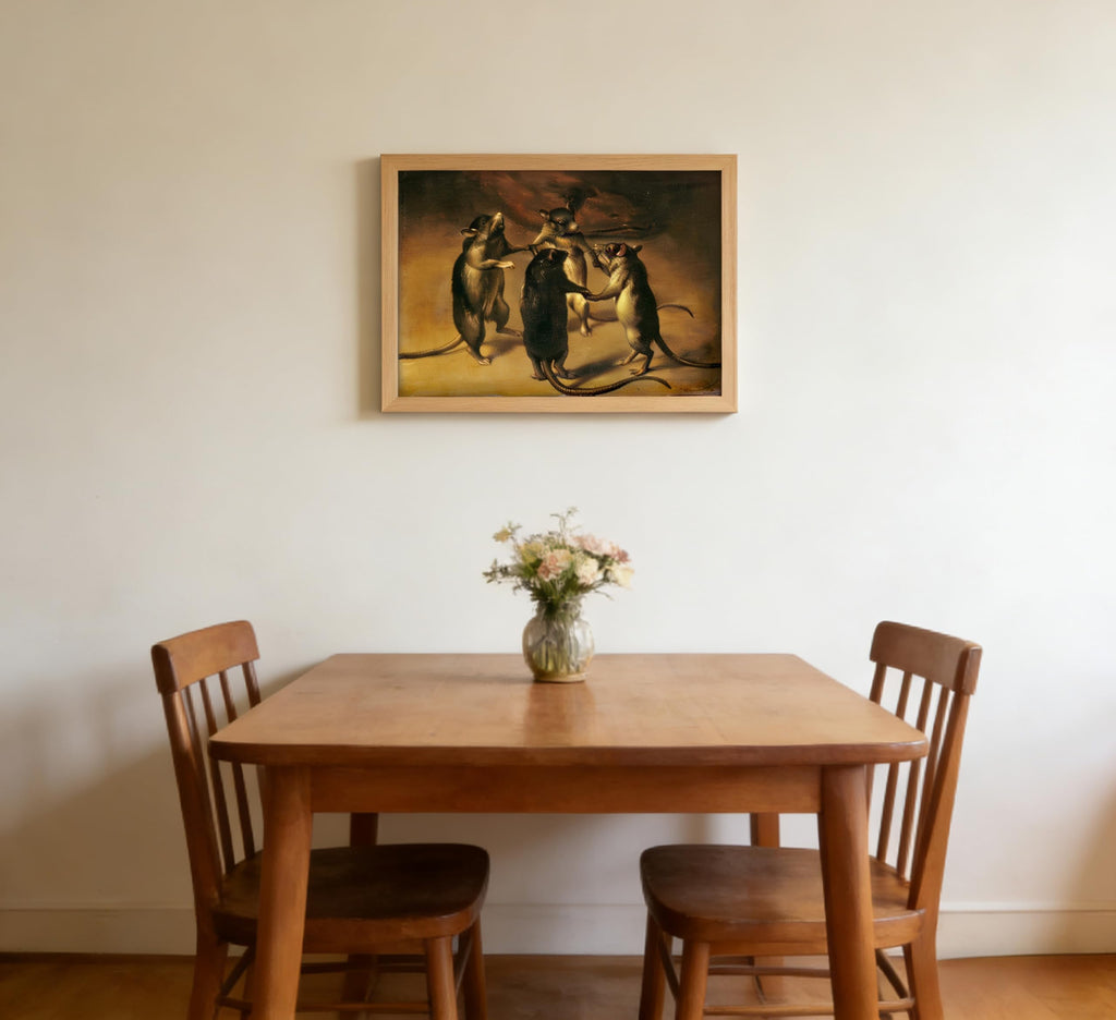 Framed Gothic Wall Art, The Dance of the Rats Oil Painting Canvas Prints, Dark Academia Wall Decor, Renaissance Weird
