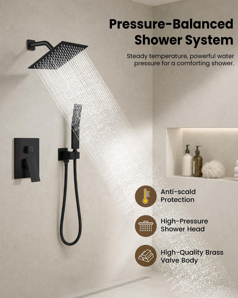 Shower Faucet Set with Handheld Spray Matte Black,8'' Head