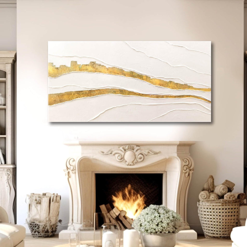 Large Abstract Gold Textured Hand Painted Wall Art Decor 29"x58"