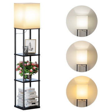 Floor Lamp with Shelves, Standing Lamps, Black