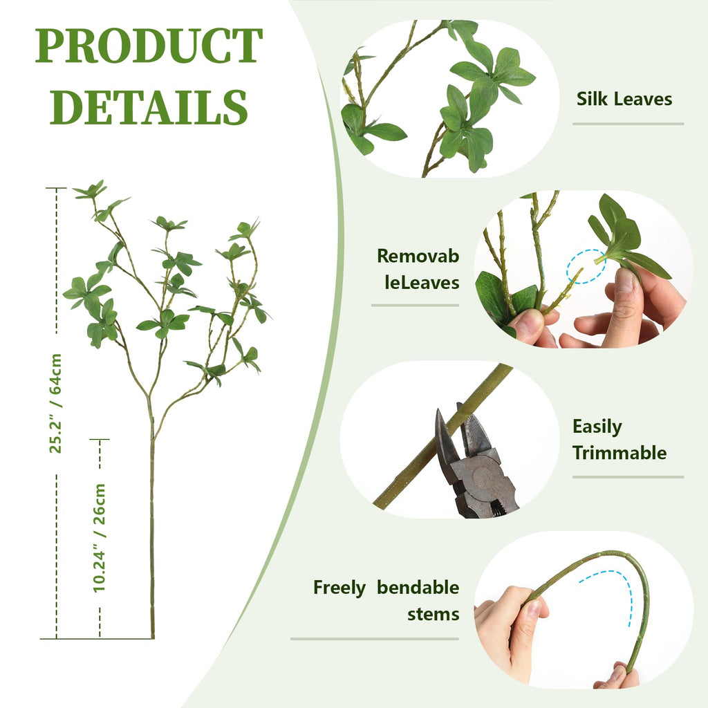 6Pcs Artificial Greenery Stem, Realistic Fake Plants Branches Plants for Vase Decor, Wedding Centerpieces, Farmhouse