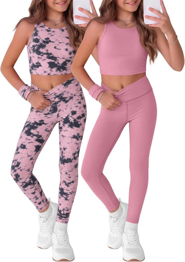 Girls Athletic Sets Kids Workout Outfits 6 Pcs Sets