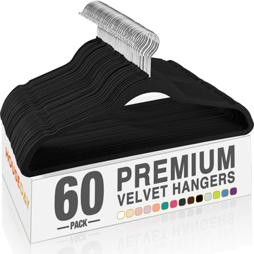Black Velvet Hangers 60 Pack, Premium Non Slip Clothes Hangers