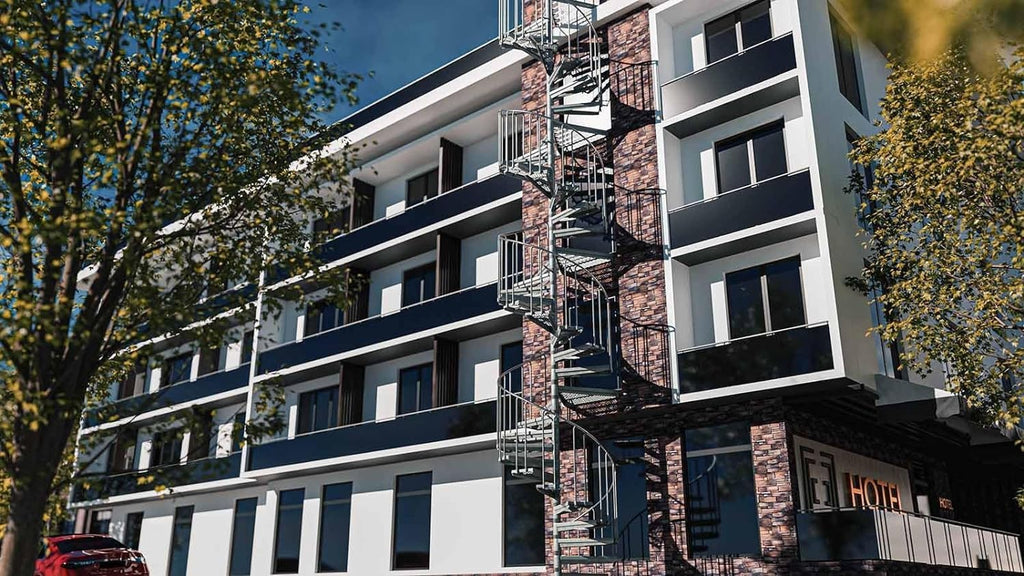 German Outdoor Spiral Staircase, Hot-Dip Galvanized Standpipe Expanded-Metal Step, Aluminum Handrail, 25-Step incl