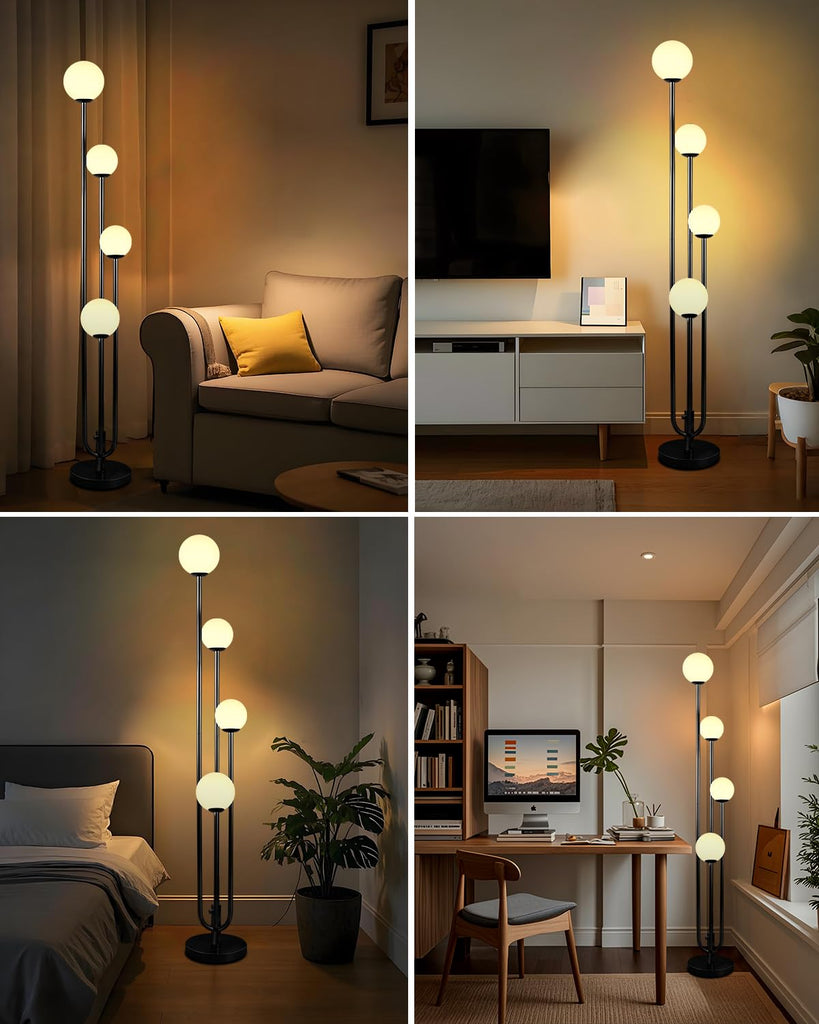 Black Globe Floor Lamp 4-Lights Dimmable Mid Century Floor Lamps