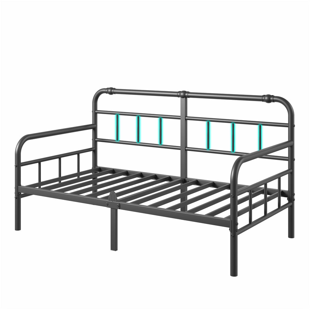 Twin Daybed Frame, Classic Day Bed Frame Twin Size with Headboard, Metal Platform Sofa Bed Living Room, Heavy Duty