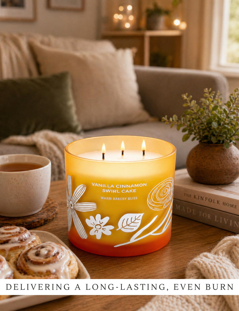 Vanilla Cinnamon Swirl Cake Scented Candle, Large 3 Wick Soy Candle 14.5 Oz