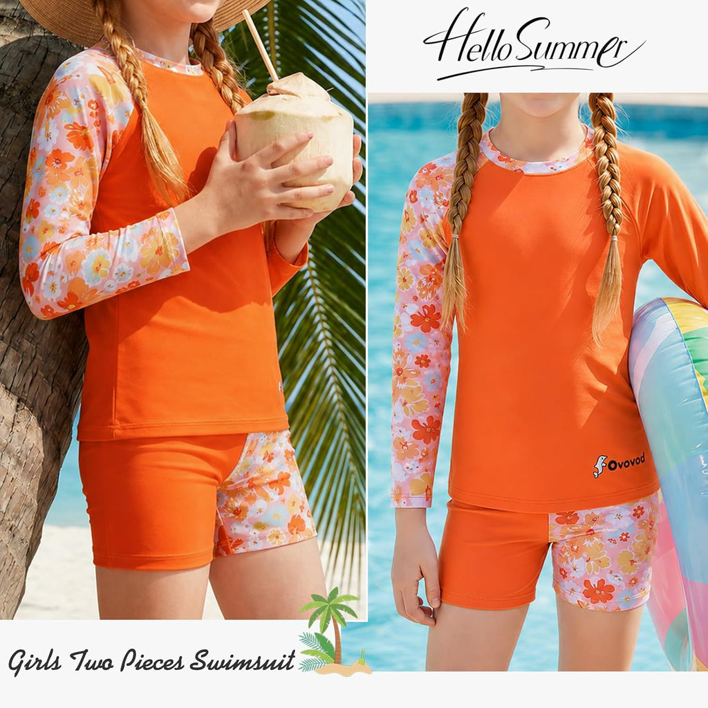 Girls Swimsuit Two Piece Rash Guard Set