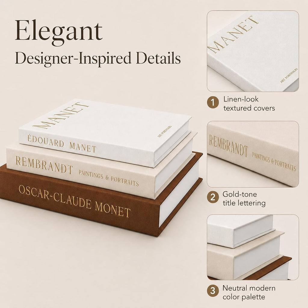 Set of 3 Decorative Linen Faux Books With Magnetic Hidden Storage | Linen faux book boxes for coffee table decor