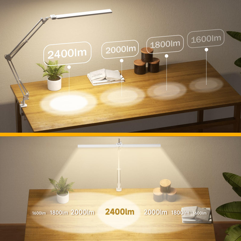 Led Desk Lamp - 2400LM Ultra Bright Desk Light -Eye Caring Desk Lamp with Clamp - Adjustable Office Lamp with Remote